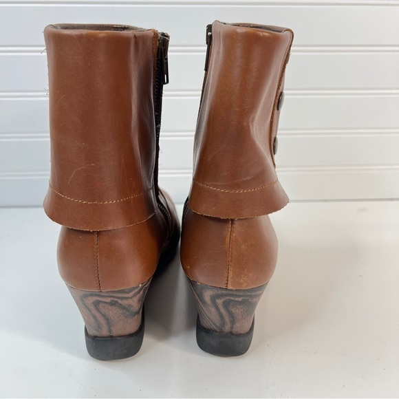 Sanita Maddox Women's 41 /10 Fold Over Wedge Leather Ankle Boots Booties Cognac. - Picture 5 of 11